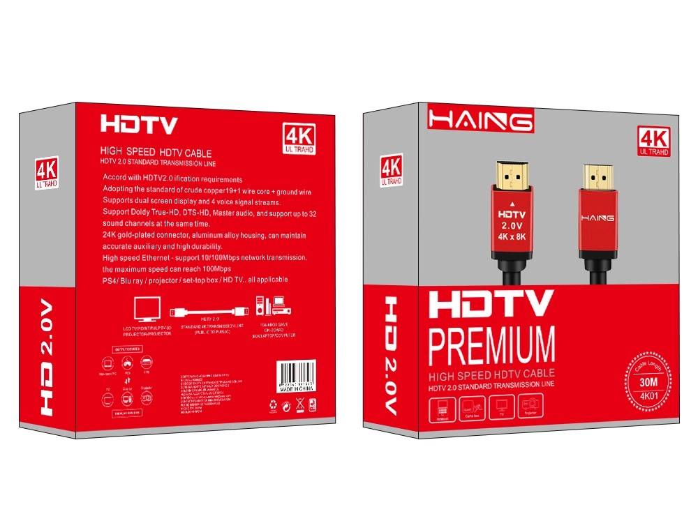 Cable HDMI de Haing, alta velocidad soporta vídeo 4K 1080p compatible con Ethernet 30M