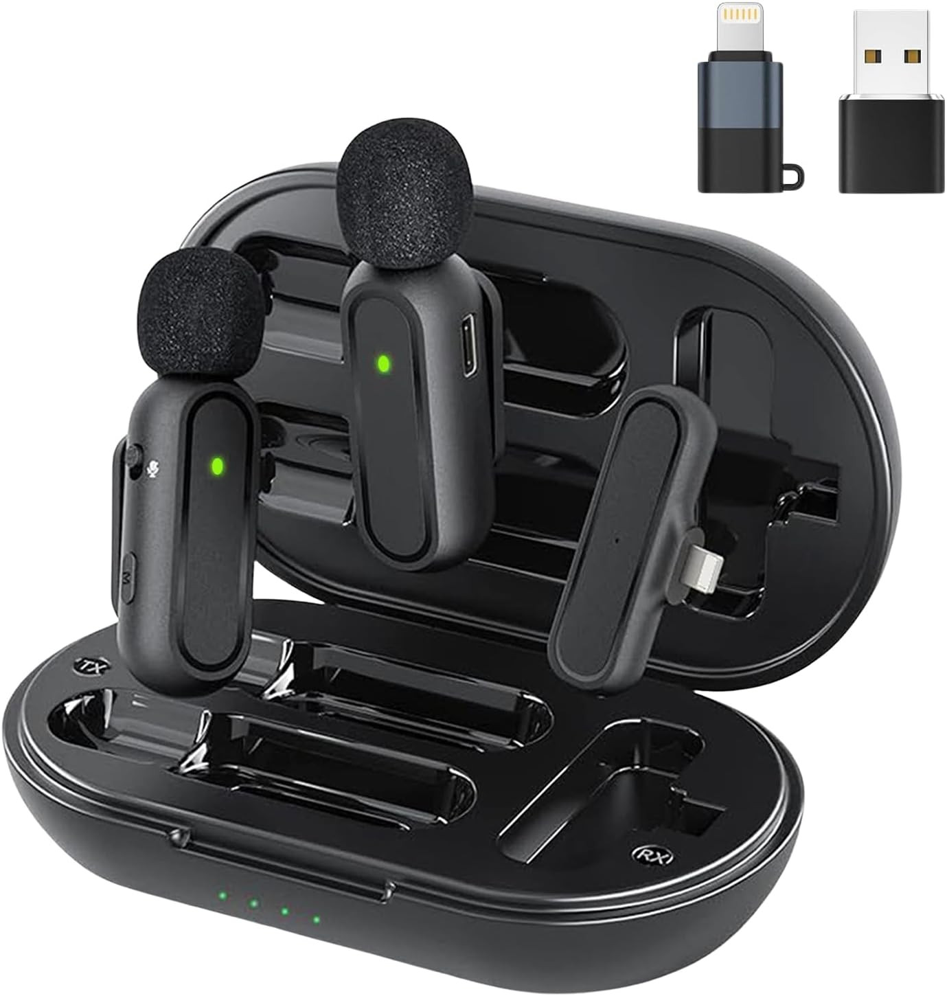 2 Micrófonos Inalámbricos para Android, iPhone y iPad con Adaptador, Micrófonos Inalámbricos de Solapa, Cancelación de Ruido, Micrófono con Clip para Movil,...
