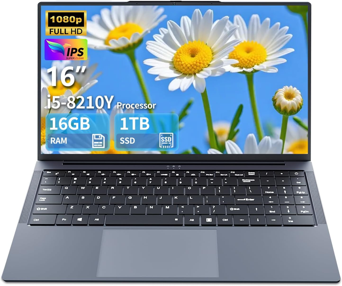Ordenador portátil 16 Pulgadas, Portatil Gaming Core i5 hasta 3,60 GHz, 16GB RAM 1TB SSD Laptop, IPS FHD de 1920 x 1200 para Pc Portatil, Teclado retroiluminado de tamaño Completo, Mini HDMI, WiFi 5